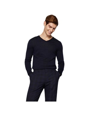 Boss Heren Gebreide Regelmatige Formele Pullover (Donkerblauw)