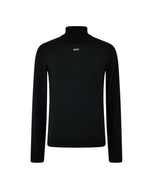 Off White Stickad sweatshirt med sköldpaddshals för herrar (Svart/vit)