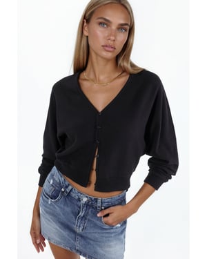 V-hals Geribbelde Korte Cardigan