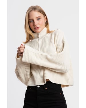 Dragkedja Avslappnad Passform Stickad Cardigan