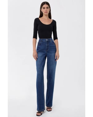 High-Waist Straight-Leg Washed Pants