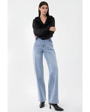 High-Waist Straight-Leg Washed Pants