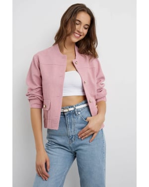 Tweed Round Neck Jacket with a Pocket Detail