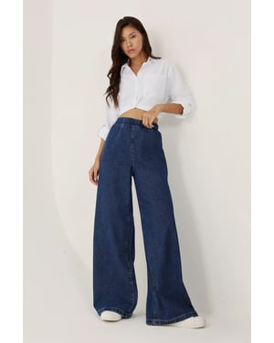 Elastic Waist Wide Leg Jeans