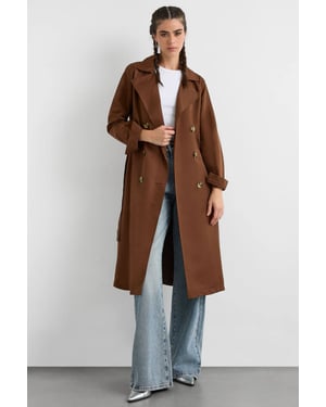 Dubbelknäppt bälte lång trenchcoat