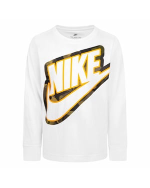 Nike Kinder-T-shirt met lange mouwen en camouflageprint (Wit)