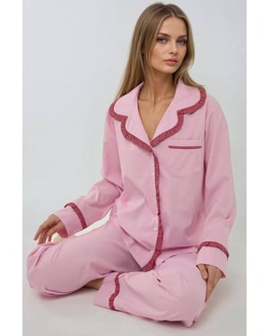 Skjortkrage i bomullrutigt pyjamas-set
