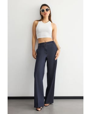 High-Waist Straight-Leg Trousers with Stitch Details