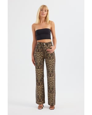Animal Printed High Waist Straight Leg Trousers