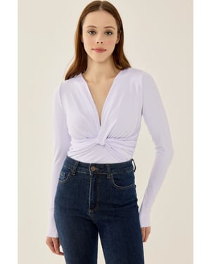 V-ringad långärmad slim fit bodysuit