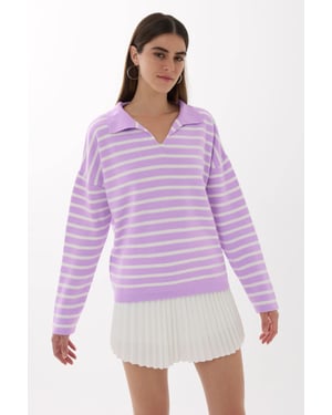 Striped Knitwear Polo Shirt Sweater