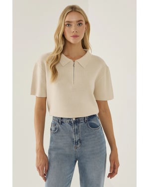 Polo Collar Zippered Sweater