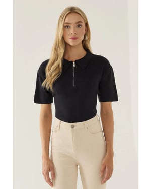 Polo Collar Zippered Sweater