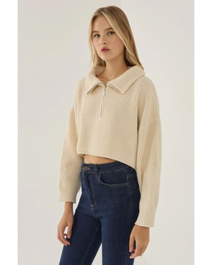 Zipper Collar Crop Sweater