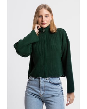 High Neck Zippered Oversized Sweater