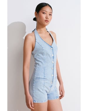 Slim Fit Denim Halter Jumpsuit