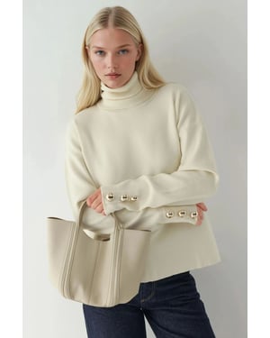 Thick Cream Jumper with Gold Button Details