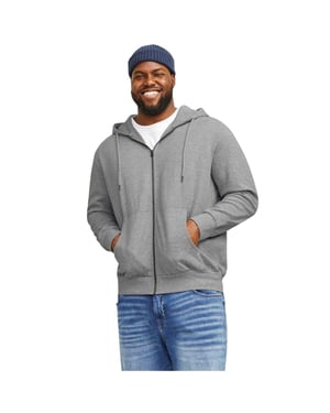 Jack And Jones Huvtröja med hel dragkedja för män i stora storlekar (Grå melange)