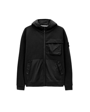 Weekend Offender Herenhoodie van gekamd katoen met doorlopende rits (Zwart)