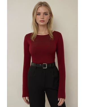 Slim Fit Boat Neck Long Sleeve Top