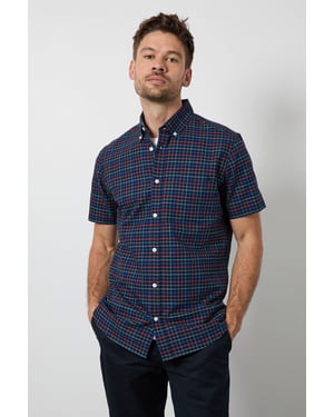 Navy Window Check Short Sleeve Shirt