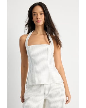 Pinstripe Halterneck Denim Top