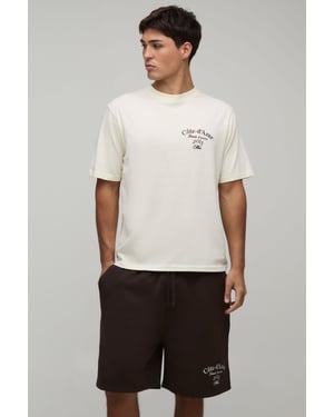 Regular Fit Embroidered French Riviera T-Shirt & Regular Fit Short Set