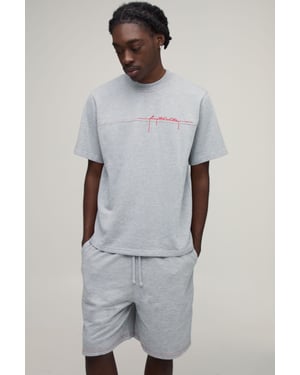 Regular Loopback Contrast Stitch Embroidered T-Shirt and Regular Fit Short Set