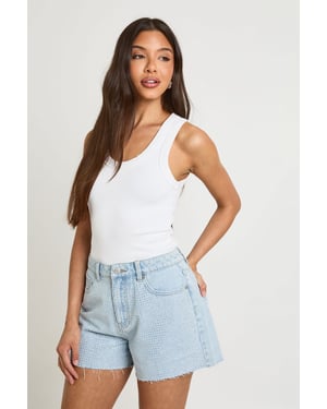 High Waist Embellished Denim Short