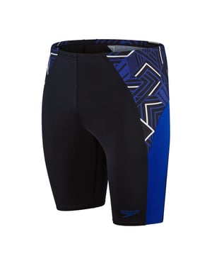 Speedo Mens Splice Geometriskt Mönster Simning Jammer Shorts (Svart)