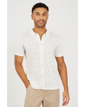 White Revere Collar Knitted Polo Shirt