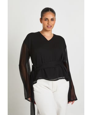 Plus Chiffon Gold Trim Wrap Top