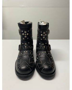 Jimmy Choo Youth Studded Biker Boots in Black Leather
