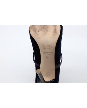 Malone Souliers 100mm Maureen Mules in Navy Blue Leather