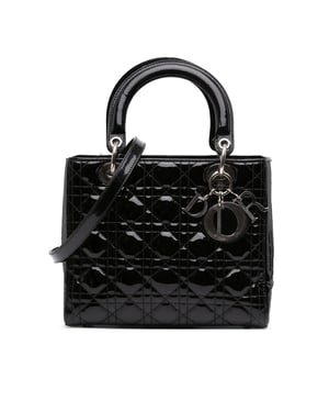Dior Lady Dior Medium Black Patent Leather Silver