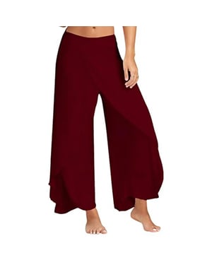 Women's Spandex Harem Yoga Pants Breathable Lounge Trousers, Wine Red