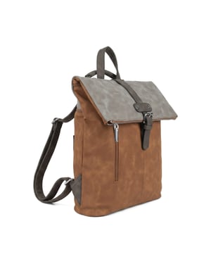 Roll-Top Backpack, Anti-Theft Travel Bag with Luggage Strap in Brown