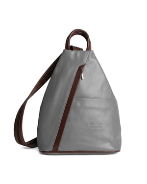 Women’s Italian Leather Convertible Backpack Vera Pelle Anti-Theft Rucksack in Grey