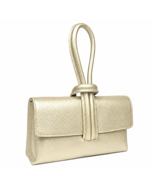 Women’s Italian Leather Clutch Bag, Convertible Crossbody Shoulder Wristlet Purse in Gold