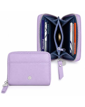 Women’s Small RFID Zip Around Purse, Card Coin Wallet in Purple