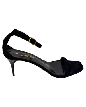 Saint Laurent Lexi 65 Ankle Strap Sandal Heels in Black Suede
