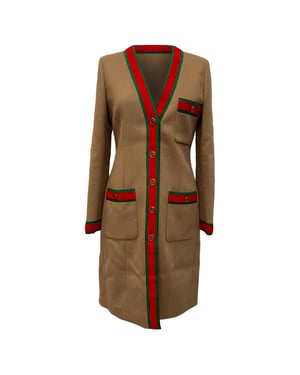 Gucci GG Web Single-Breasted Coat in Brown Wool