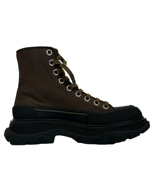 Alexander McQueen Tread Slick High-Top Sneakers in Khaki Canvas