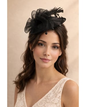Feather & Bow Bloom Fascinator in Black