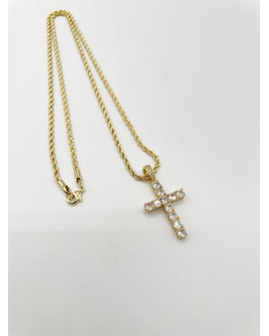 Diamante Cross Pendant Necklace in Gold