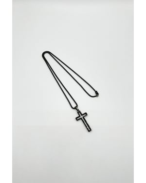Hollow Cross Pendant Necklace in Black