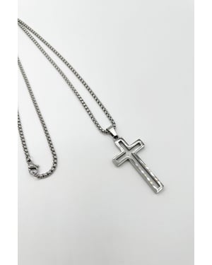 Hollow Cross Pendant Necklace in Silver