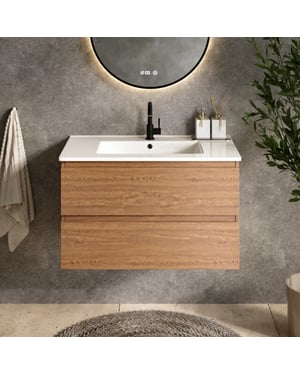 Mirlux Badkamermeubel luma 80 cm warm eiken witte wastafel