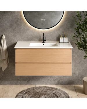 Mirlux Badkamermeubel varo -100 cm licht eiken witte wastafel