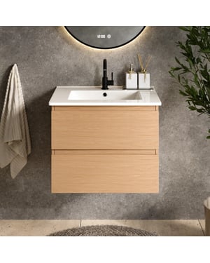 Mirlux Badkamermeubel norvi 60 cm licht eiken witte wastafel